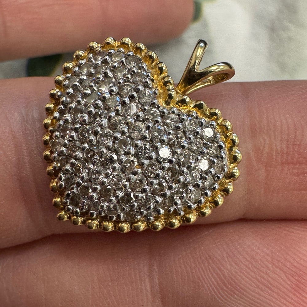 14K yellow gold and diamonds pavè heart Pendant 3.9g - Picture 9 of 15